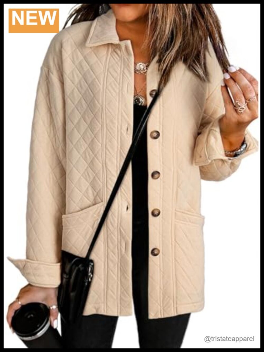 Quilted Button Down Shacket Jacket with Pockets